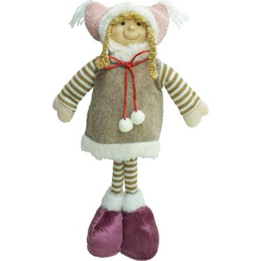 Imagem de Decoração Boneca Menina Com Gorro Vestido Marrom Natal 40cm