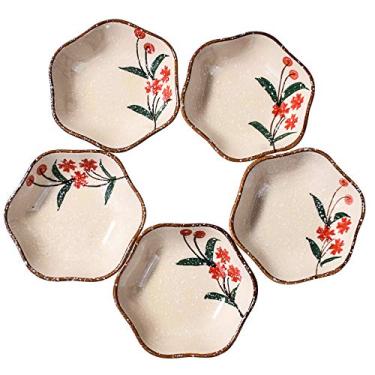 Imagem de Conjunto de pratos japoneses de molho de soja para neve, 5, acompanhamento, molho de soja, salada, molho doce, molho barbecue, azeite de oliva (flor vermelha)