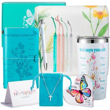 Imagem de Gpurplebud Presentes cristãos para mulheres - 13 peças presente inspirador religioso para mulher, mãe, irmãs, amigas com cobertor espiritual católico baseado na fé, copo, diário, marcadores, sinal de