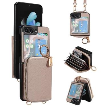 Imagem de Furiet Capa carteira para Samsung Galaxy Z Flip 5 5G 2023 com alça de ombro anel fivela luxuosa couro PU zíper flip bolsa de órgão, suporte de cartão capa de telefone para ZFlip5 Z5 G Flip5 5Z