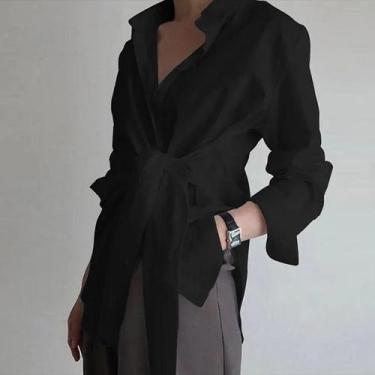 Imagem de Blusa Feminina Branca - Manga Longa, Decote em Renda e Detalhe Ruched,