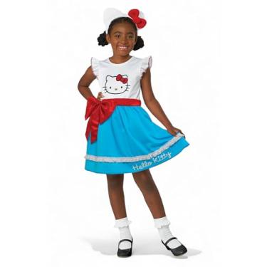 Imagem de Vestido azul Hello Kitty, fantasia infantil, Vermelho/azul/branco., G