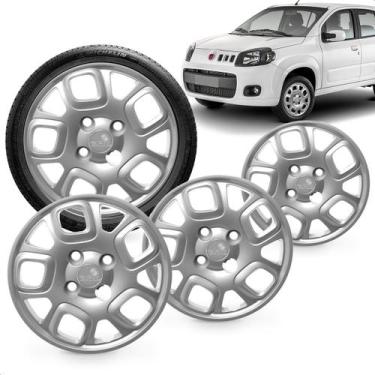 Imagem de Kit 4 Calotas Uno Vivace 15 e 16 Aro 13 Prata Cubo Baixo Grid