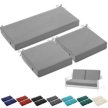 Imagem de Leinuosen Conjunto de 3 almofadas para cadeira ao ar livre, 111 x 48 x 10 cm, à prova d'água, estofada, para sofá, sofá de vime e sofá (cinza claro)