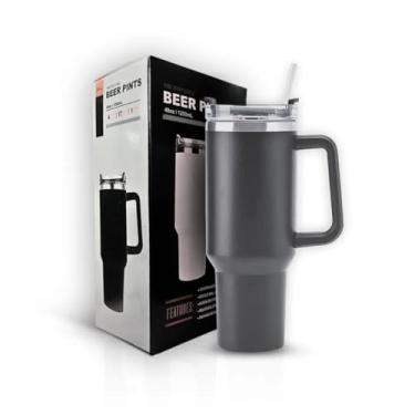 Imagem de Copo Térmico 1200ml Aço Inoxidável Manter Bebidas Quentes Frio Café Chá Água Alta Capacidade Durável Elegante Ideal Casa Trabalho Aventuras - CINZA