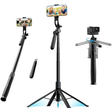 Imagem de Basike Tripé para Celular 1,8m – Bastão de Selfie Dobrável Portátil com Controle Remoto, Rotação 360°, Base Quadrúpede Reforçada, Pau de Selfie com Parafuso 1/4" Compatível com Câmeras, GoPro e iPhone