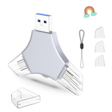 Imagem de Pen Drive USB 3.0 de 64 GB para iPhone, 3 em 1 com memória externa, suporte de fotos, vídeos, armazenamento de dados/backup, pen drives de alta velocidade V11.44 para iPhone/iPad/Android/PC - Asfalto