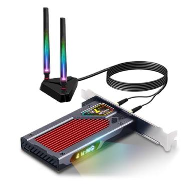 Imagem de Placa PCIe Fenvi WiFi 7 (FV-BE8800RGB) WiFi 7 BE200 Tri-Band 802.11BE BT 5.4 com iluminação RGB 320 MHz, adaptador de rede sem fio para desktop upgrade de WiFi 6/6E para Windows 10/11 (não para