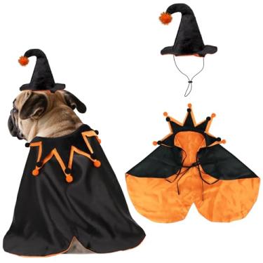 Imagem de ADOGGYGO Fantasias de Halloween para cães, conjunto de chapéu de animal de estimação, fantasia de bobo da corte de bruxas para cães pequenos e médios