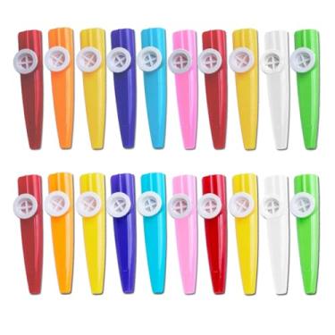Imagem de Tovyzalg Pacote com 20 Kazoos de plástico colorido a granel, conjunto de instrumentos Kazoo, instrumentos musicais vibrantes para presentes de sala de aula para adultos, lembrancinhas de festa