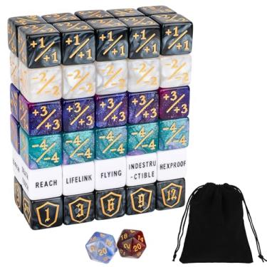 Imagem de 62PCS MTG Dice Counters Bulk +1/-1 Shield Life Ability Keywords MTG Tokens 6 Sided Dice Set with 2 D20 - for Magic Cards, TCG, Cards Gaming Accessories