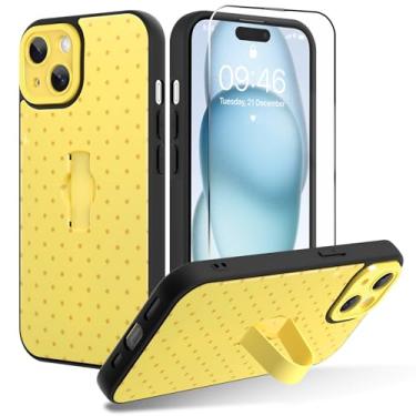 Imagem de OOK Capa para iPhone 15 com protetor de tela, linda capa de telefone de bolinhas com alça de dedo ajustável, proteção total para mulheres e meninas - amarela