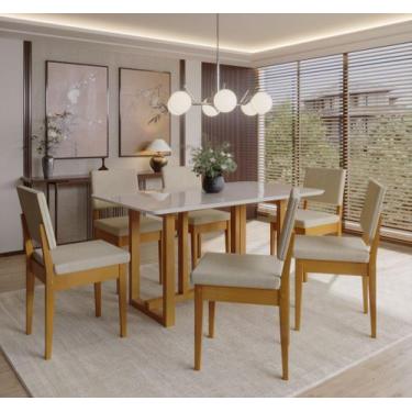 Imagem de Conjunto Sala de Jantar 6 Lugares Retangular com Tampo de Vidro Mesa F