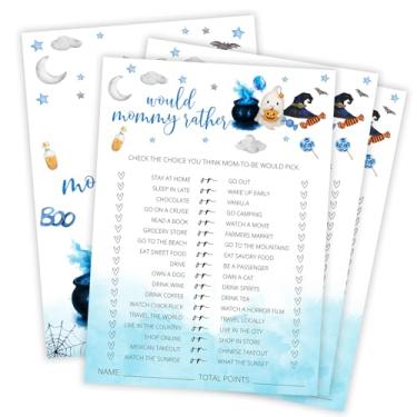 Imagem de OXRUN Hilarious Baby Shower Games, Halloween Would Mommy Rather, 30 Double-Sided Fill in Game Cards for Little Ghost Gender Reveal Spooky Party Favor Supplies - C05