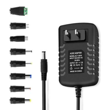 Imagem de Adaptador CA de fonte de alimentação de 12 V com 8 pontas, cabo de substituição regulado DC 12V 1,5A 1500mA para fita de LED, câmera CCTV, alto-falante BT, GPS, webcam, roteador, transformador de 12