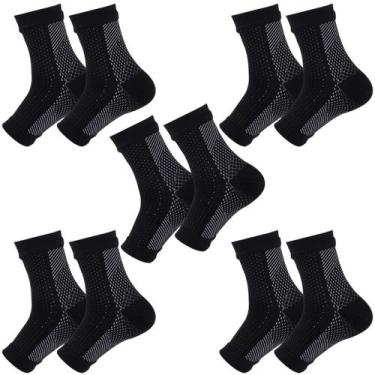 Imagem de Kit 5 pares meias compressão pretas alívia dor pés fascite plantar - S