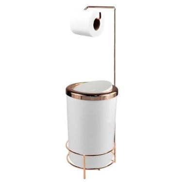 Imagem de Kit Suporte Porta Papel Higiênico Com Lixeira 8L Tampa Basculante De C