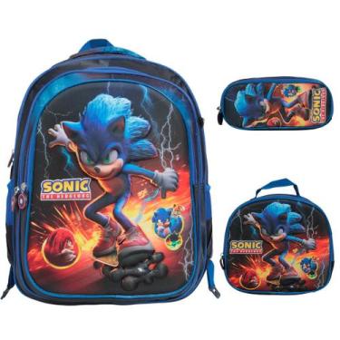 Imagem de Kit Mochila Infantil Menino Sonic Costas 3D Resistente - Plike