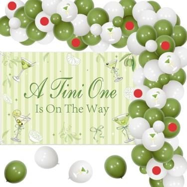 Imagem de Fangleland Decoração de festa de chá de bebê Martini, um pano de fundo pequeno está a caminho e kit de arco de guirlanda de balão verde oliva para tema de Martini, material de festa de revelação de