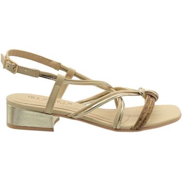 Imagem de Sandália Salto Baixo Ramarim Tiras Cruzadas Strass Feminina