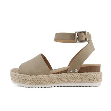 Imagem de Soda Topic Sandália casual com fivela de bico aberto e tira no tornozelo, alpargatas, plataforma plana, Escuro natural, 39