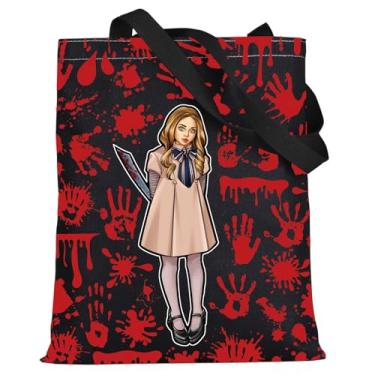 Imagem de LEVLO Bolsa de lona modelo 3, presente para fãs de Megan, modelo 3, bolsa de ombro de filme de terror modelo 3, mercadoria do filme, Bolsa vermelha modelo 3, Medium