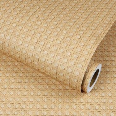 Imagem de YENHOME Papel de parede bege de 17,7 x 998,2 cm, papel de parede de vime bege não texturizado para paredes de quarto, papel de contato autoadesivo à prova d'água para armários, cômodas, prateleiras