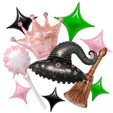 Imagem de Balões de festa malvada verde rosa fada bruxa balões brilhantes vassoura balões decorações de feiticeiro decorações de festa de aniversário mágicos decoração temática de bruxa suprimentos de festa de