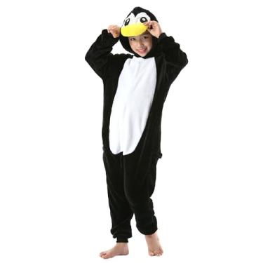 Imagem de DELEY Pijama infantil de Halloween, Natal, cosplay, roupa de dormir, peça única, para meninas de 4 a 13 anos, pinguim, Preto - 2, 8-9 Anos