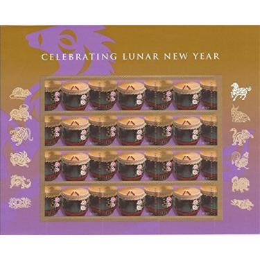 Imagem de USPS Year of The Horse: Drums (Celebrating Lunar New Year), Full Sheet of 12 x Forever Postage Stamps, USA 2014, Scott 4846