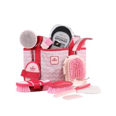 Imagem de Furrishine 11 kit de cuidados para cavalos, pente de curry, raspador de suor, utensílios de banho para cavalos, ferramentas de cuidados com bolsa de armazenamento, granada rosa