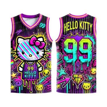 Imagem de Camiseta Casual Feminina Kawaii Hello Kitty Com Decote Redondo Para Co