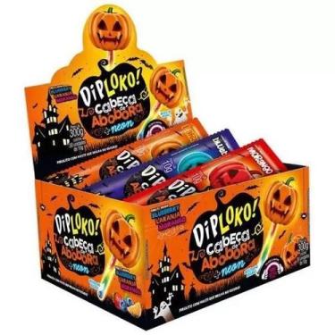 Imagem de Halloween Pirulito Dipdloko Cabeça De Abóbora Neon c/30 unidades Brilh