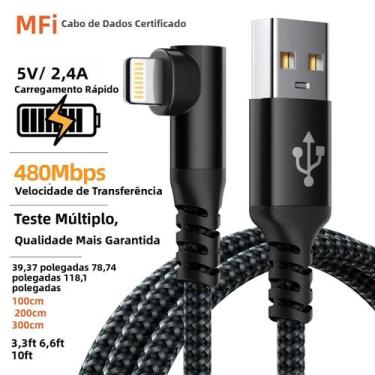 Imagem de Cabo De Carregamento De 90 Graus Para iPhone 1m 2m 3m USB Lightning Tr