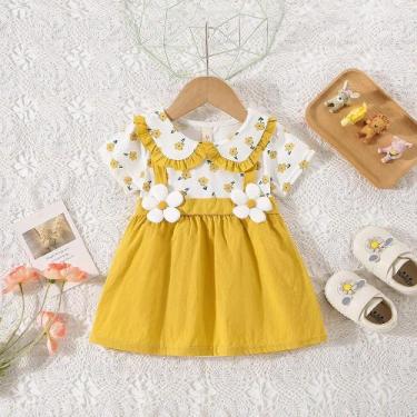 Imagem de Vestido de Verão para Bebês Meninas - Algodão, Flores, Manga Curta, XX