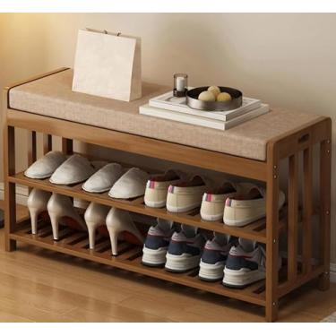 Imagem de Armazenamento De Sapatos De Entrada, Banquinho De Troca De Sapatos De Entrada Com Almofadas, Armário De Armazenamento De Sapatos De Bambu Para Corredor, Armário De Armazenam, One Color, 90CM