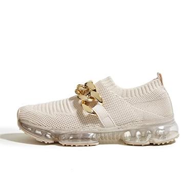 Imagem de LUCKY STEP Tênis feminino Air Cushion moderno, respirável, casual, confortável, leve, Corrente bege, 37