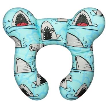 Imagem de DEEZOMO Travesseiros de pescoço de bebê – Almofada de viagem infantil atualizada para cabeça e pescoço de criança, travesseiro de pescoço infantil para carro avião carrinho de bebê – Shark B