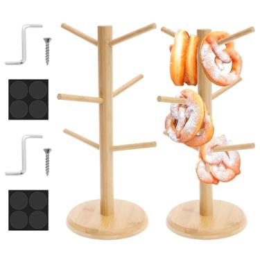 Imagem de YLMFTNU Suporte de caneca, suporte de xícara de café com 6 ganchos, suporte de pretzel, suporte de salsicha pendurado, árvore de caneca de café de madeira, suporte de exibição de pretzel, organizador