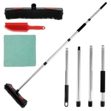 Imagem de LCZNXJJY Vassoura de borracha, escova de ancinho de carpete com rodo para pelos de animais de estimação, vassoura removedora de pelo de 150 cm, vassoura de borracha eficiente para remoção de pelos de