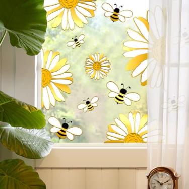Imagem de Adesivos de janela de girassol de abelha dourada para janelas de vidro 2 folhas reutilizáveis adesivos de janela decalque duplo lado estático vinil janela flores aderentes (30 x 45 cm)