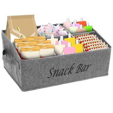 Imagem de Organizador de lanches para bancada, organizador de cesta de lanche de tecido com alças, cesta de 6 compartimentos para lanches, caixas de armazenamento de despensa, caixas de armazenamento de doces