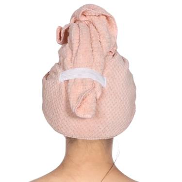 Imagem de FALESOUL Toalha de cabelo grande para mulheres, touca de toalha de cabeça absorvente macia Toalhas de secagem de cabelo confortáveis com alça elástica para cuidados com o cabelo anti-frizz (rosa)