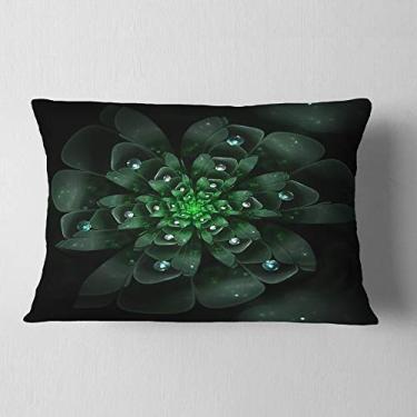 Imagem de Designart – Lombar com flor fractal verde cristal brilhante para sala de estar, sofá, almofada de alta qualidade + capa de almofada impressa em ambos os lados 30,5 x 50,8 cm
