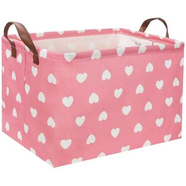 Imagem de DDBASKET Cesta Retangular Rosa, Cesta De Coração, Cesta Rosa Para Meninas, Caixa De Armazenamento Para Crianças, Organizador De Brinquedos De Bebê, Decoração De Quarto De Amor Para Casa (Amor Rosa)