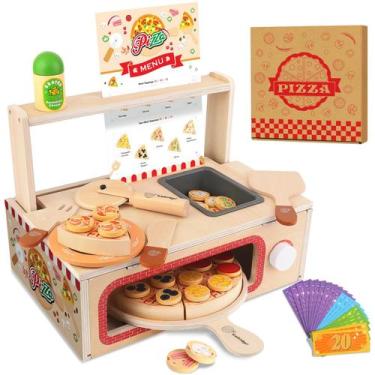 Imagem de Conjunto de brinquedos de pizza iLuckinspri Wooden 68 unidades para cr