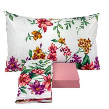 Imagem de Jogo de Lençol Casal 3 Peças Micro Percal 400 Fios Toque de Pêssego - 