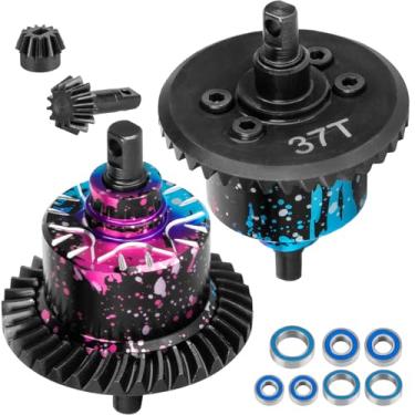 Imagem de BRCatWPark Front Rear 37T Differential Gear Upgrades Part for 1/10 Slash 4X4 (VXL)/Rustler 4X4 (VXL)/Stampede 4X4 (VXL)/Jato 4X4 (VXL) 4WD,XO-1,RC Steel #45 Diff Set Hop Ups,Colorful(Blue Pink Tone)