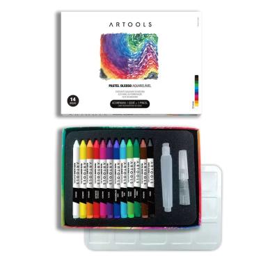 Imagem de Giz Pastel Oleoso Aquarelavel 12 Cores Gode E Pincel Artools