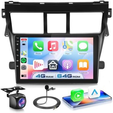 Imagem de Estéreo automotivo 4G + 64G Android 15 para Toyota Vios Yaris 2007-2012 com Carplay sem fio Android Auto, tela sensível ao toque de 9 polegadas 1280 x 720 GPS/WiFi/Bluetooth 5.0/FM/32EQ/SWC/câmera de